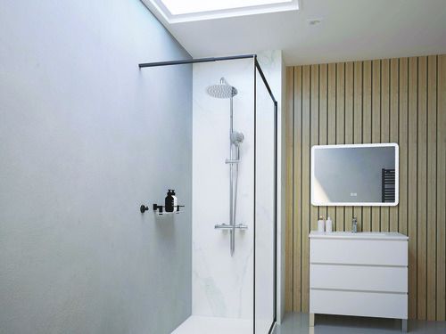Colonne de douche Calip?so mitigeur thermostatique corps froid, sécurité anti-brûlure, finition chrome